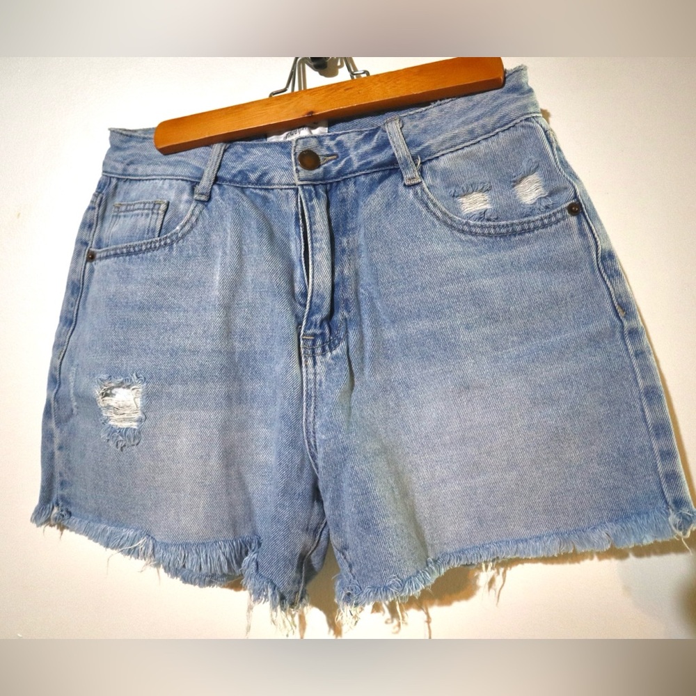 Casual Light Blue Women's Frayed Jean Shorts